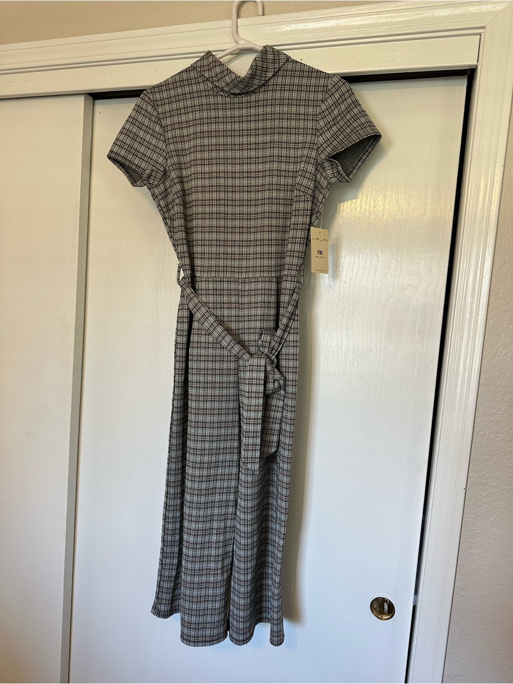 BeBop Gray Plaid jumpsuit with Self Tie